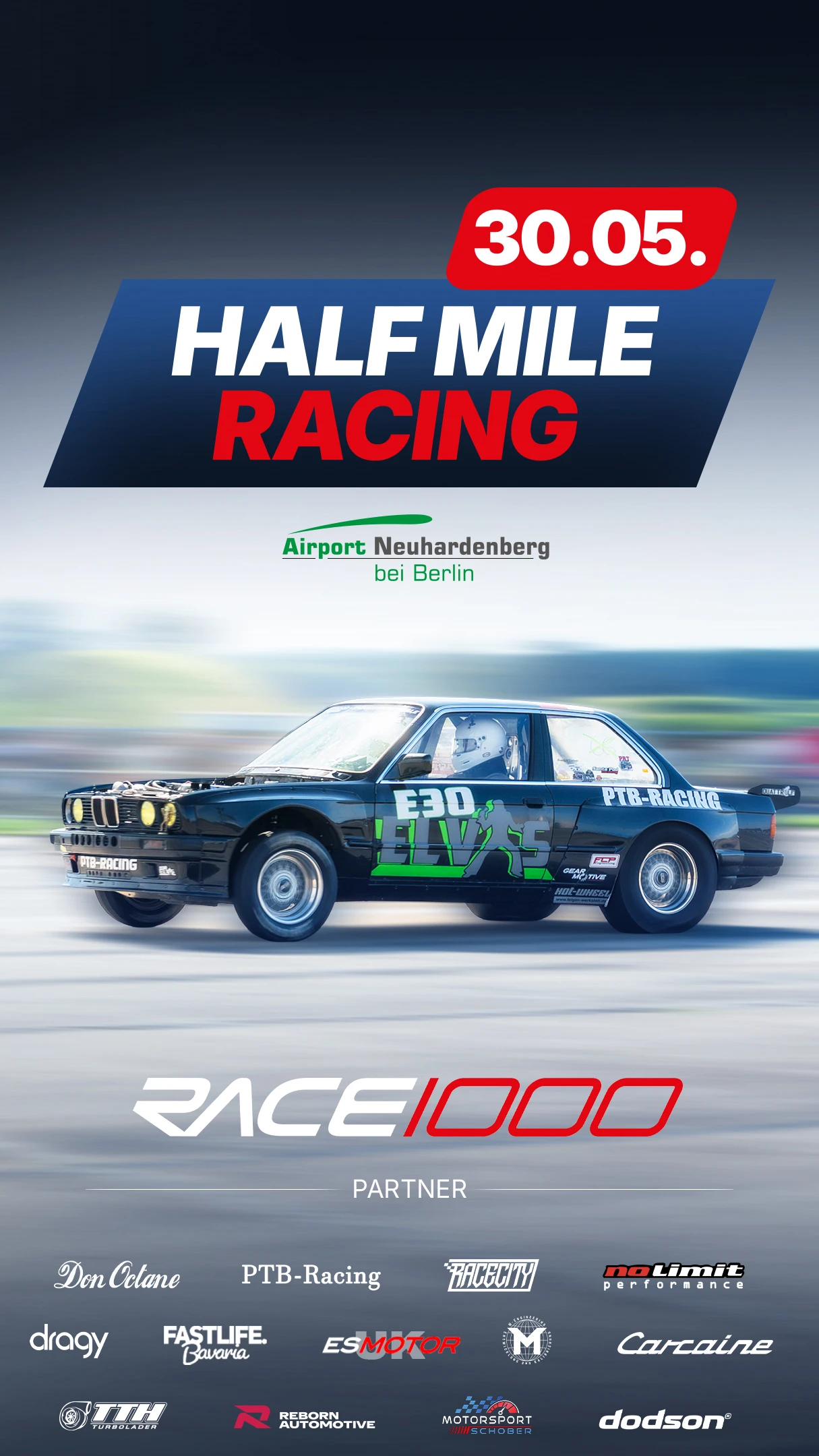 Race1000 Story-Flyer mit Fahrzeugmotiv